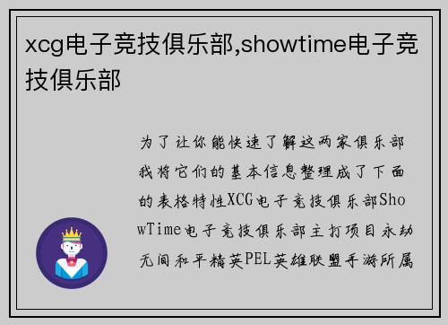xcg电子竞技俱乐部,showtime电子竞技俱乐部