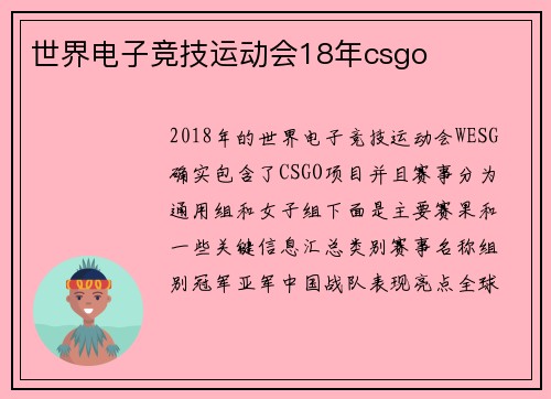世界电子竞技运动会18年csgo